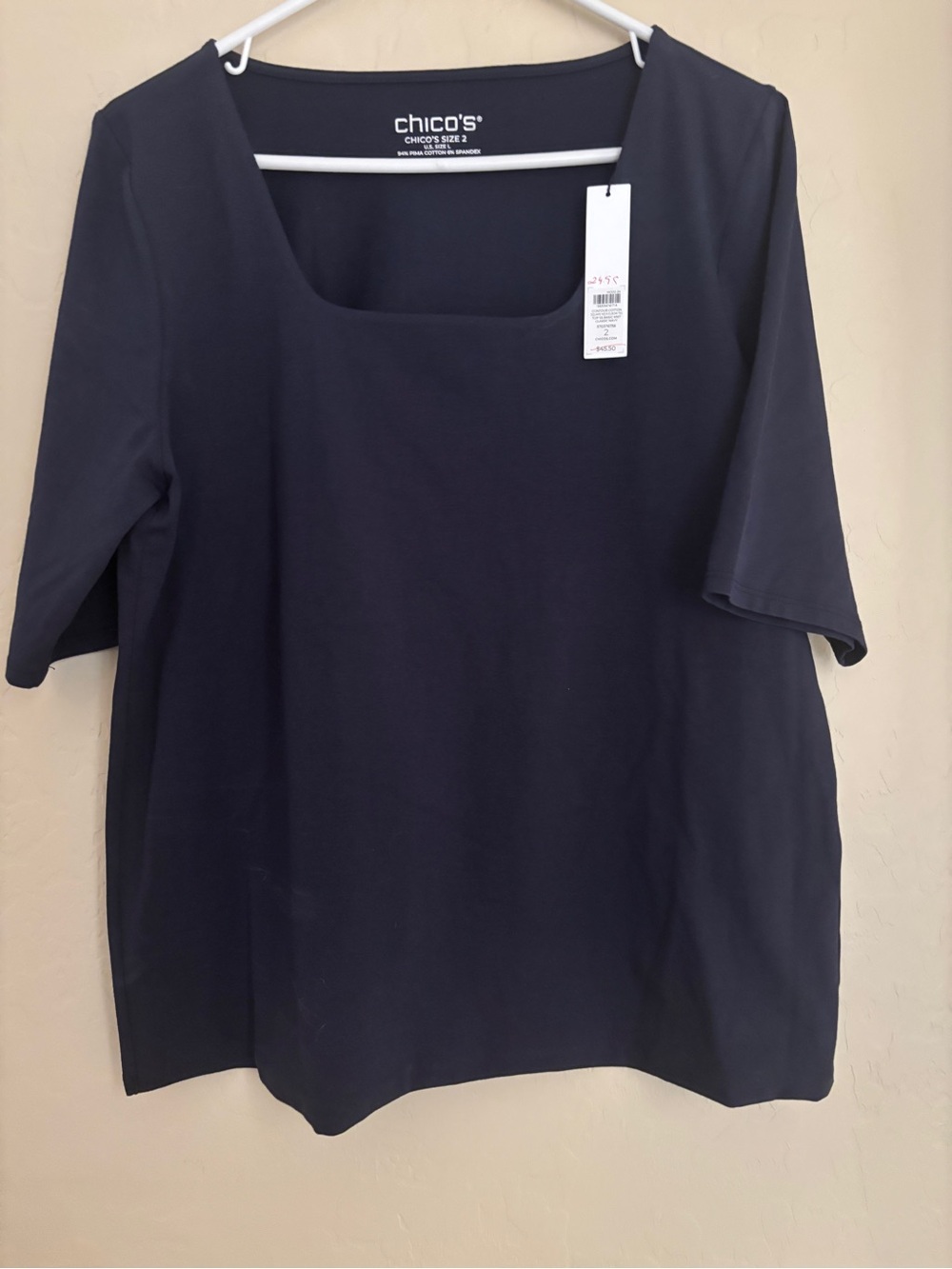 Chico’s Navy 3/4 Sleeve Tee NEW~ Chico’s 2/Women’s Large ~ Basic, Staple